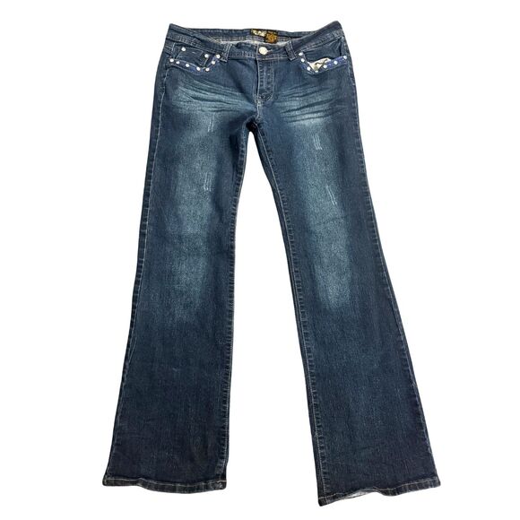 Western Y2K Rodeo Glam McBling Size L 13 Rhinestone Studded Denim Bootcut Jeans - Picture 3 of 8